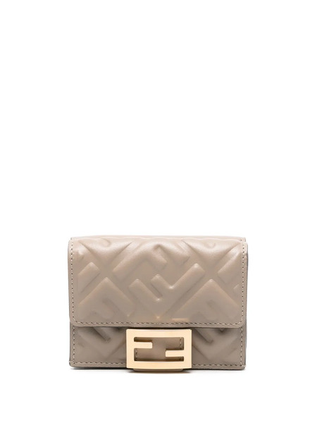  Fendi Micro Baguette Ff-embossed Tri-fold Wallet - Grey 