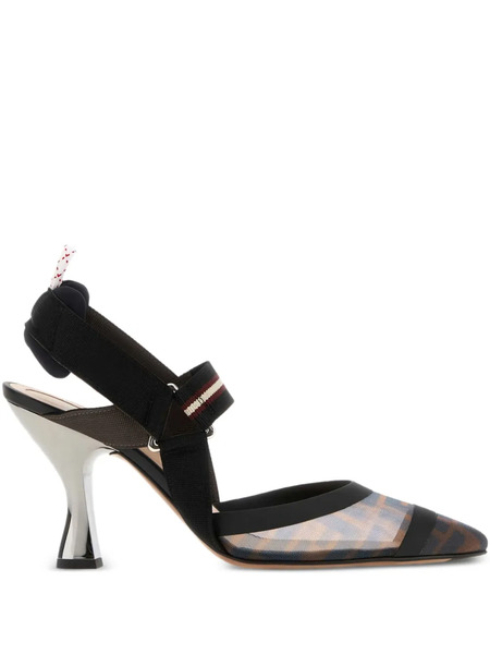  Fendi 85mm Colibrì Ff-motif Slingback Pumps - Brown 
