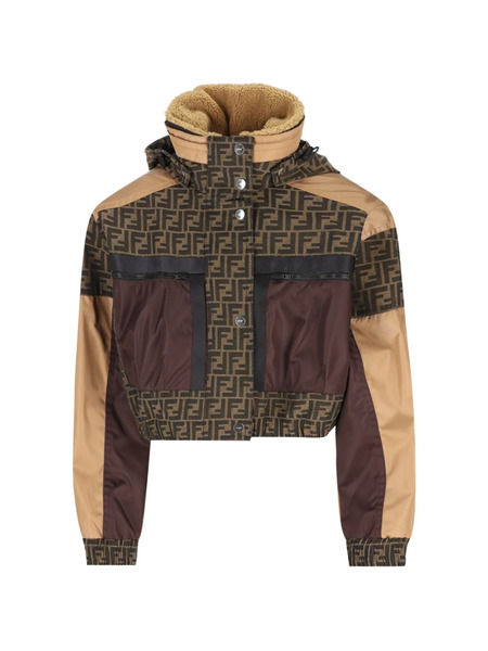  Fendi Monogram-pattern Hooded Ski Jacket - Brown 