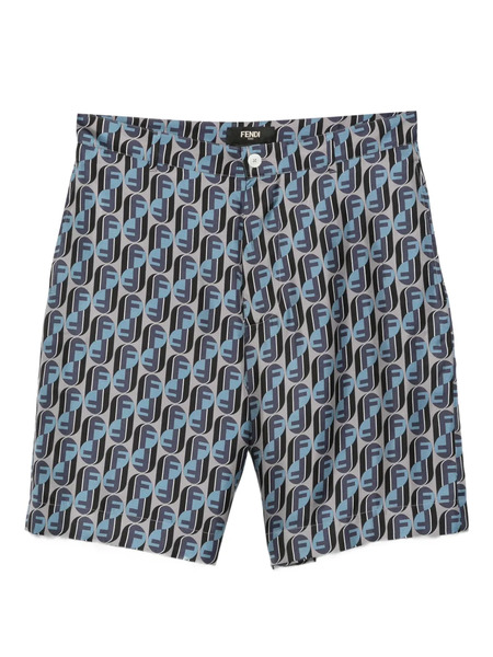  Fendi Monogram-print Silk Shorts - Blue 