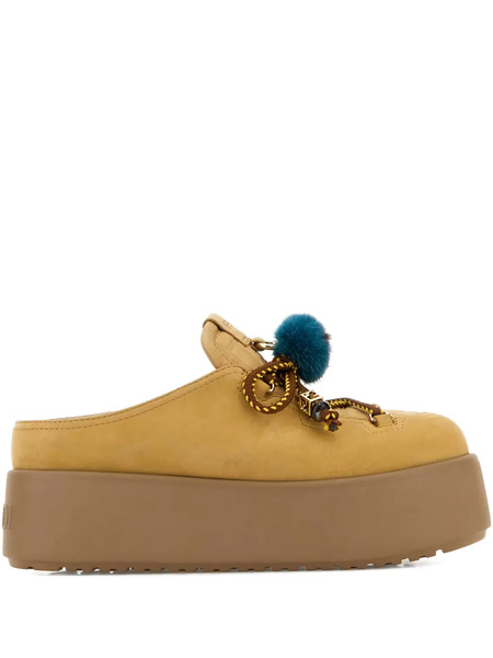  Fendi Nubuck Pompom Platform Mules - Neutrals 