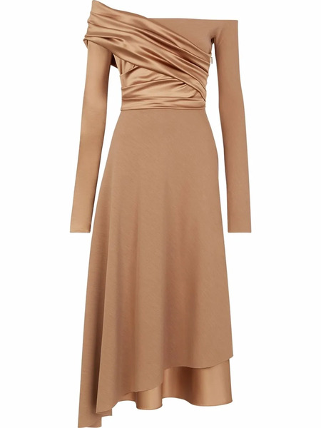  Fendi Off-shoulder Ruched Dress - Brown 