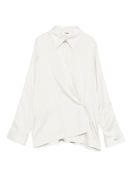  Fendi Pinstripe Wrap-tie Blouse - White 
