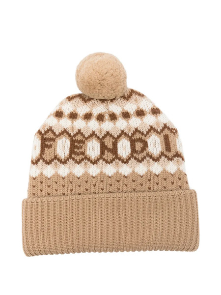  Fendi Pompom Nordic Beanie - Neutrals 