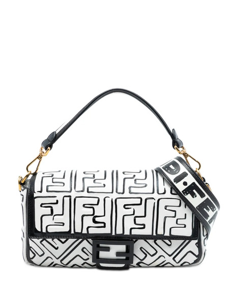  Fendi Pre-owned 2010-2025 Joshua Vides California Sky Medium Embossed Leather Baguette Satchel - White 