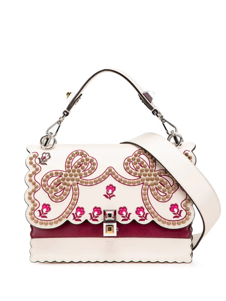  Fendi Pre-owned 2010-2025 Medium Vitello Liberty Lucido Flowers And Bows Scalloped Studded Kan I Satchel - Brown 