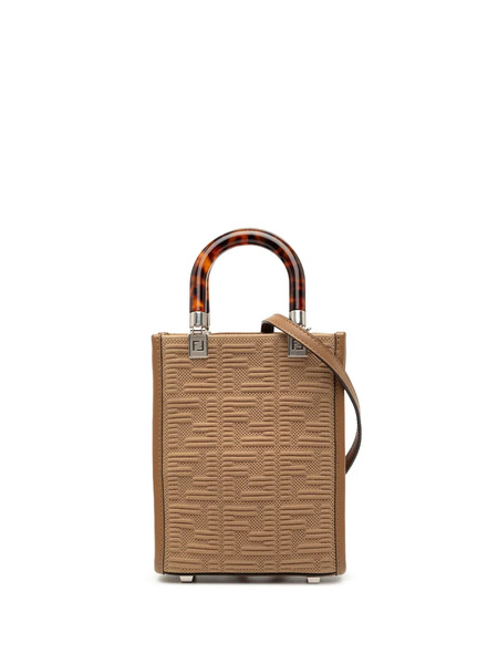  Fendi Pre-owned 2010-2025 Mini Zucca Embossed Technical Fabric Sunshine Shopper Tote Satchel - Brown 