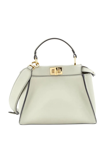  Fendi Pre-owned Peekaboo Iconic Bag Leather With Zucca Embroidered Canvas Interior Mini Satchel - Green 