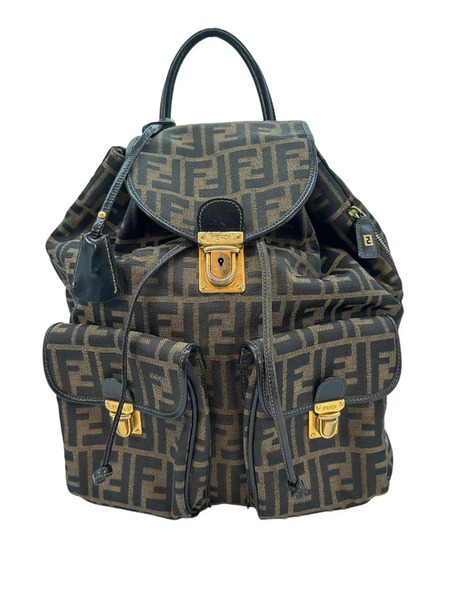  Fendi Pre-owned 20th Century Leather Trimmed Zucca Canvas Drawstring Backpack - Brown 
