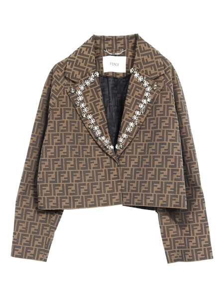  Fendi Pre-owned Zucca-pattern Crystal-embellished Jacket - Brown 