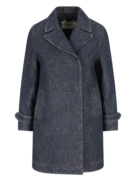  Fendi Quilted Double-breasted Denim Coat - Blue 