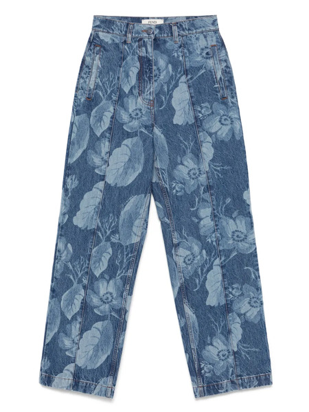  Fendi Sea Garden-print Jeans - Blue 