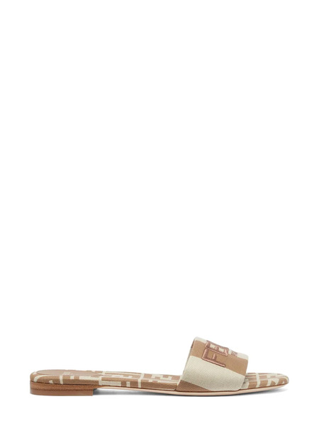  Fendi Signature Beige Fabric Slides - Neutrals 