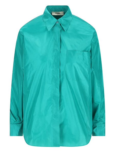  Fendi Silk Long-sleeve Shirt - Blue 