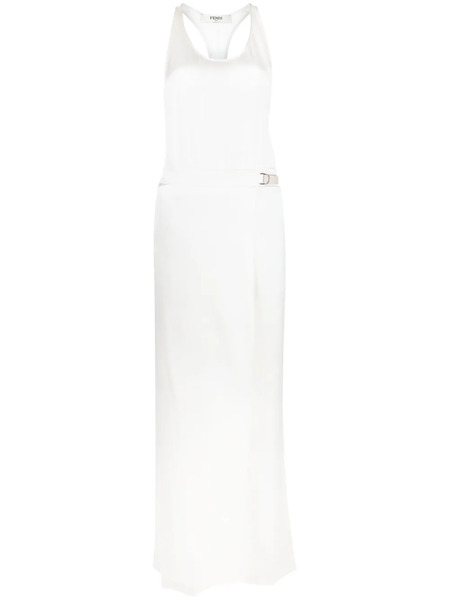  Fendi Sleeveless Silk Satin Jumpsuit - White 