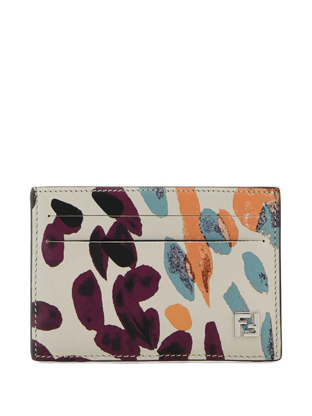  Fendi Slim Printed-leather Card Holder - Neutrals 