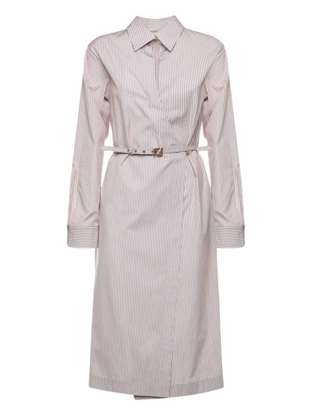  Fendi Striped Belted Midi Dress - Neutrals 