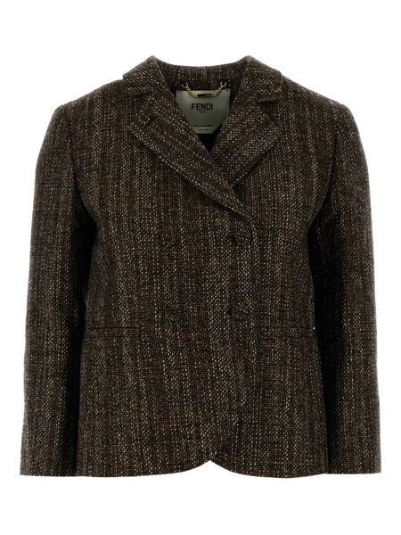  Fendi Tweed Double-breasted Jacket - Brown 