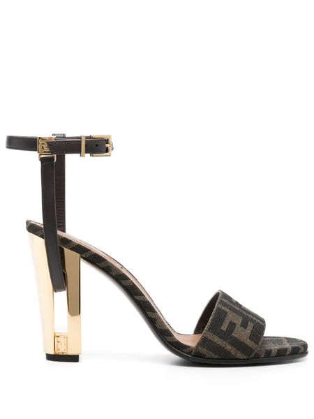  Fendi Zucca Monogram Heeled Sandals - Brown 