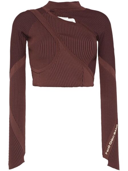  Feng Chen Wang Slash-neck Knitted Top - Brown 