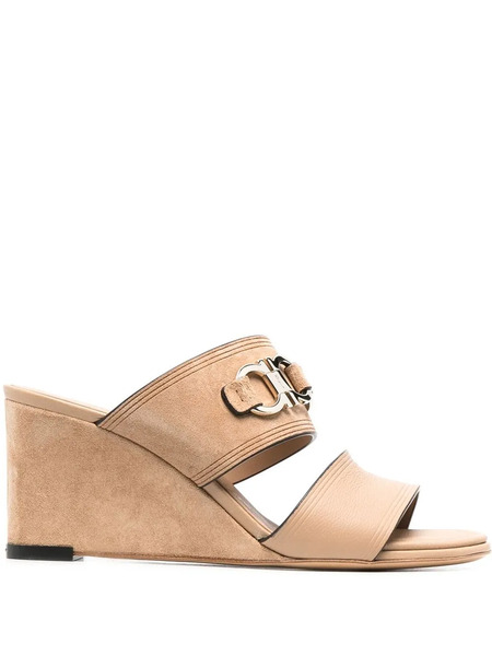  Ferragamo Chaim 75mm Suede Wedge Mules - Neutrals 