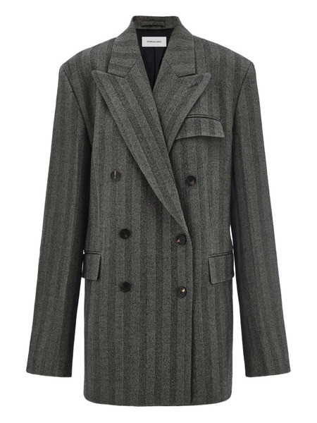  Ferragamo Chevron-pattern Double-breasted Coat - Black 