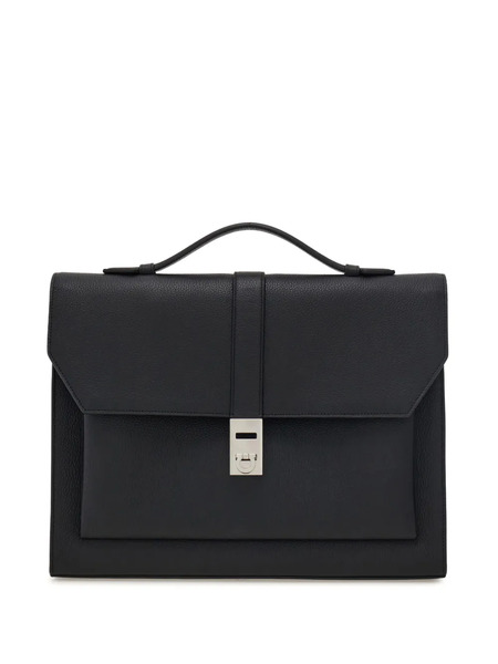  Ferragamo Clasp Textured Hug Briefcase - Black 