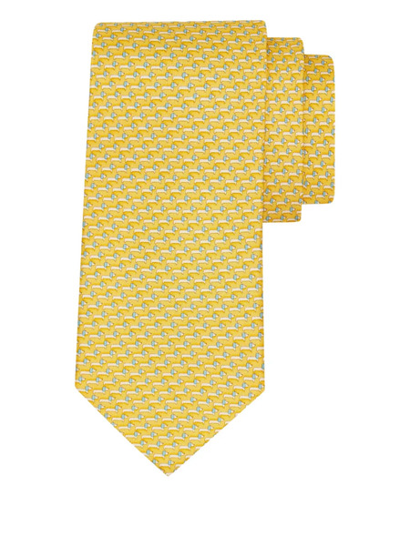  Ferragamo Dachshund Print Silk Tie - Yellow 