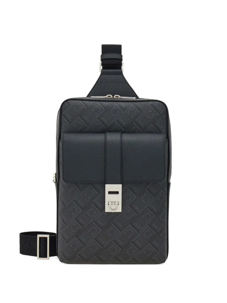  Ferragamo Embossed Monogram Belt Bag - Black 