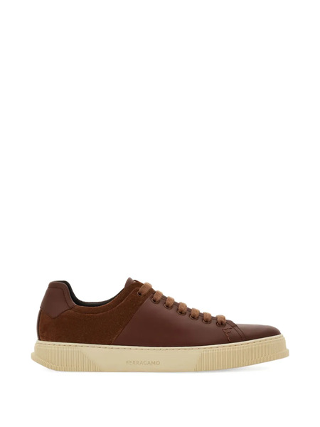  Ferragamo Embroidered Panelled Sneakers - Brown 