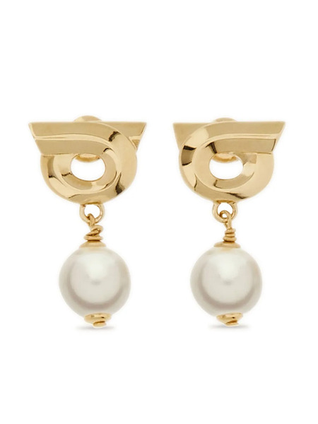 Ferragamo Faux-pearl Gancini Earrings - Gold 