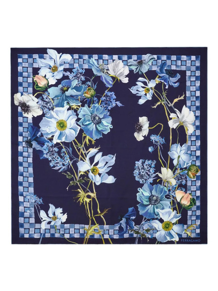  Ferragamo Fiori-print Silk Scarf - Blue 