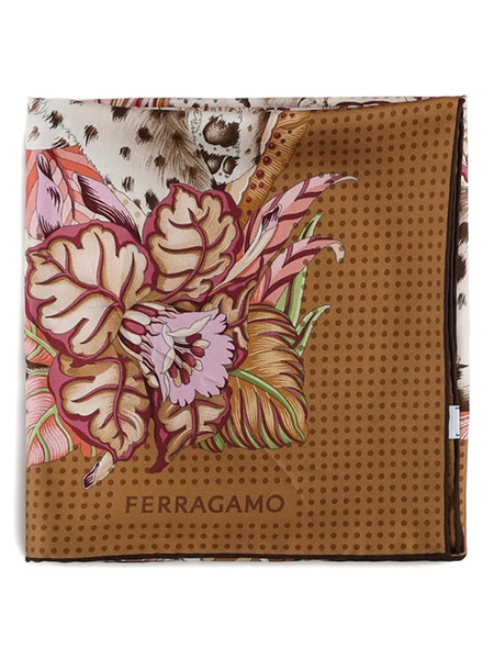 Ferragamo Floral-print Polka-dot Scarf - Brown 
