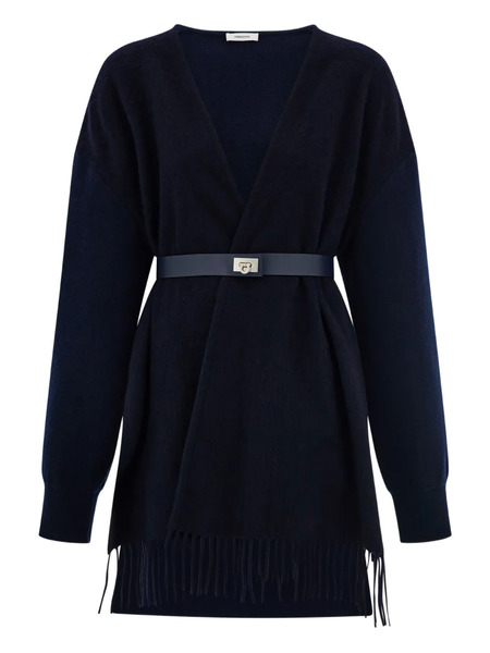  Ferragamo Fringed Belted Cardigan - Blue 