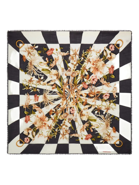  Ferragamo Gaia-print Silk Scarf - Black 