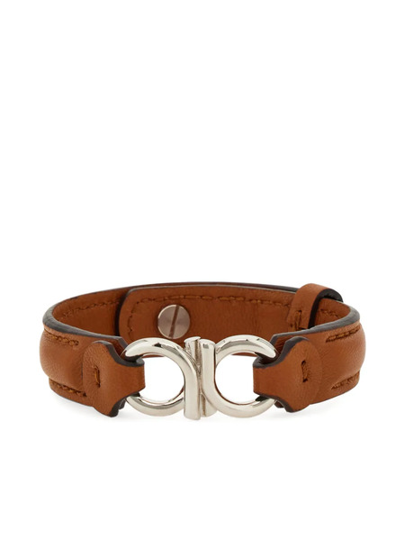  Ferragamo Gancini Adjustable Leather Bracelet - Brown 