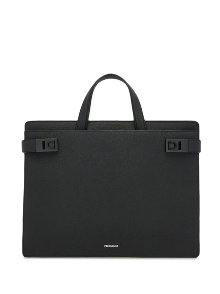  Ferragamo Gancini-buckle Leather Briefcase - Black 