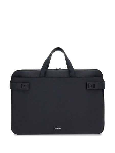  Ferragamo Gancini-buckle Leather Laptop Bag - Black 