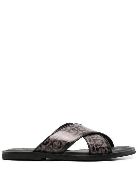  Ferragamo Gancini Crossover Strap Sandals - Black 