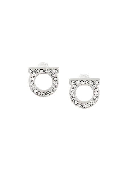  Ferragamo Gancini Crystal Embellished Stud Earrings - Metallic 