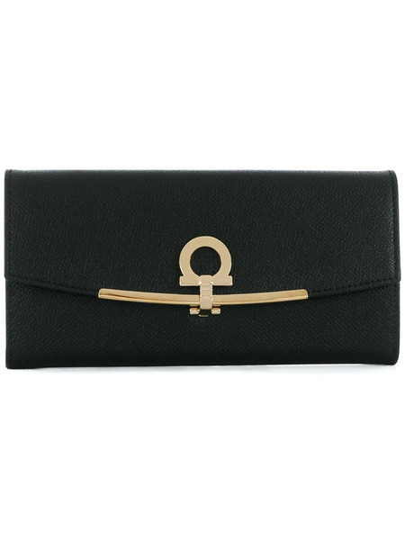  Ferragamo Gancini Flip-lock Leather Purse - Black 