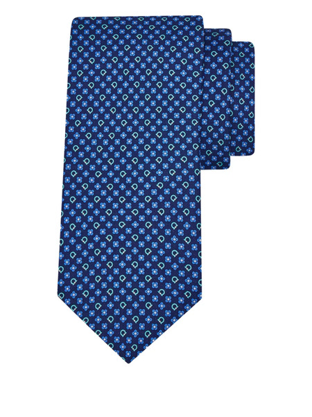  Ferragamo Gancini Flower Print Silk Tie - Blue 