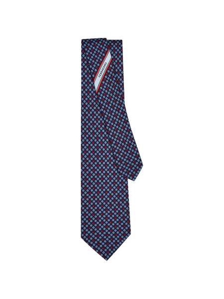  Ferragamo Gancini Flower Print Silk Tie - Blue 