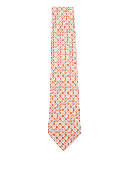  Ferragamo Gancini Geometric-pattern Tie - Orange 