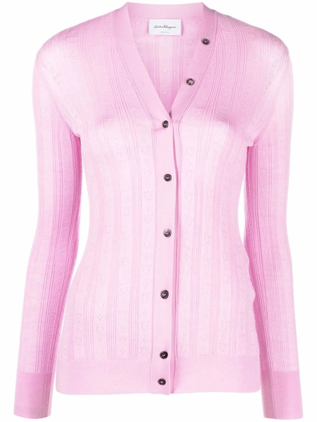  Ferragamo Gancini Knitted Cardigan - Pink 