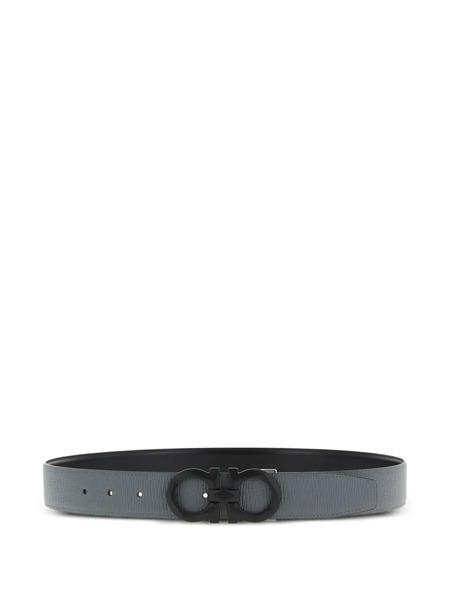  Ferragamo Gancini Leather Reversible Belt - Grey 