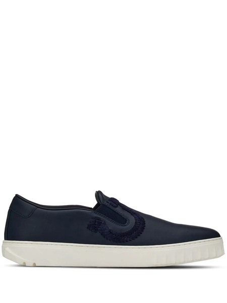  Ferragamo Gancini Leather Slip-on Sneakers - Blue 
