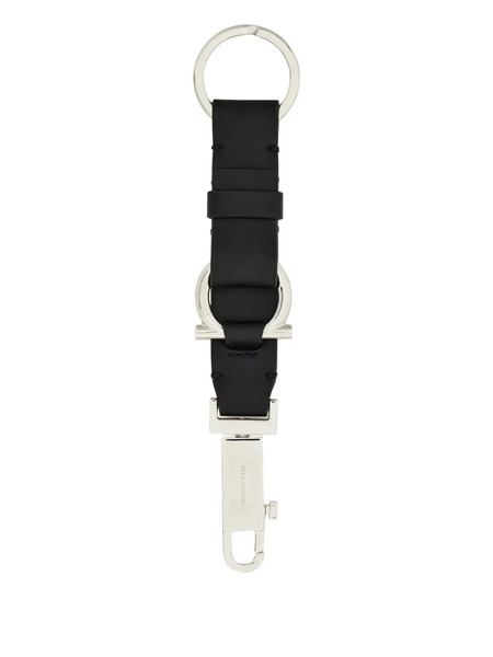  Ferragamo Gancini Leather Strap Keyring - Black 