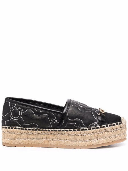  Ferragamo Gancini Logo-embroidered Espadrilles - Black 