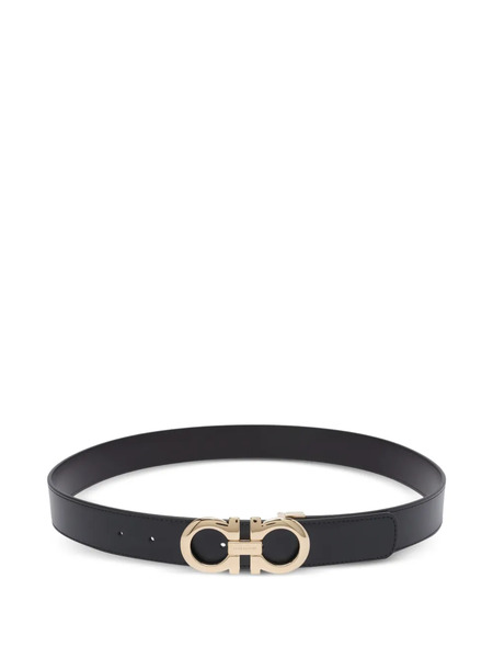  Ferragamo Gancini Logo Leather Belt - Black 